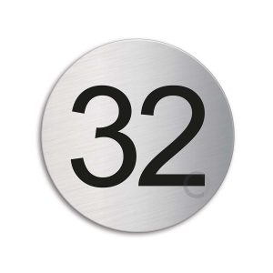 Türnummer 14ZimmernummerTürschild aus Edelstahl Ø 75 mm selbstklebend 