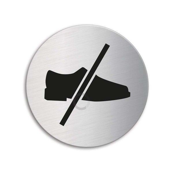 Schild Schuhe ausziehen Ø 75 mm Türschild aus Edelstahl selbstklebend