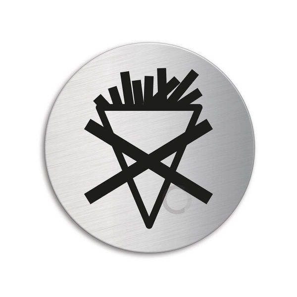 Schild Essen verboten Ø 75 mm Türschild aus Edelstahl selbstklebend