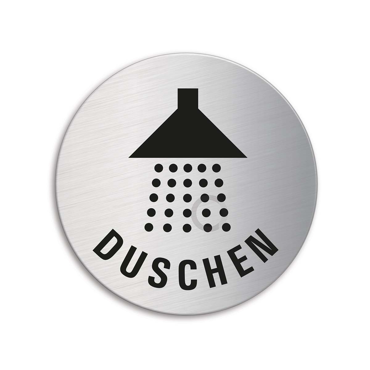 Dusche-Edelstahl-Schild-75 mm Ø-Duschraum-Toilette-WC-Klo-Warnschild-Hinweis 