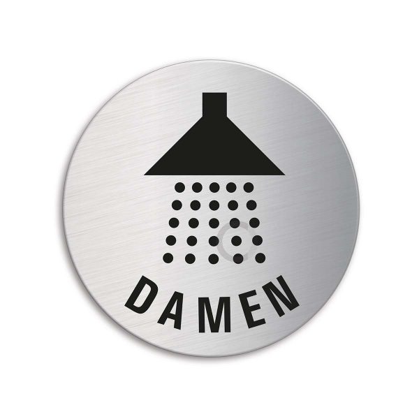 Schild Dusche Damen Ø 75 mm Türschild aus Edelstahl selbstklebend