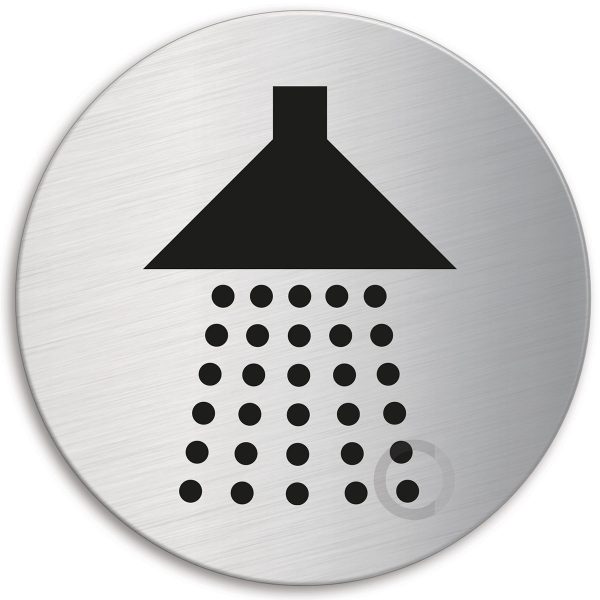 Schild Dusche Ø 130 mm Türschild aus Edelstahl selbstklebend