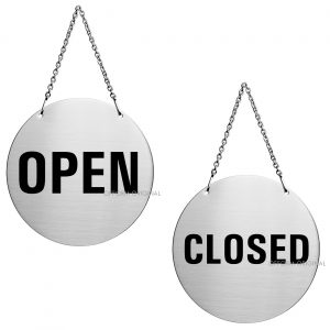 Open and Closed 130 Stainless Steel Door Sign mm Ø With Hanging Chain 