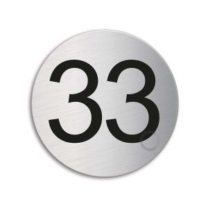 Türnummer 33 | Zimmernummer aus Edelstahl Ø 75 mm selbstklebend Ofform Design