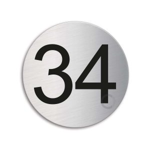 Türnummer 34 | Zimmernummer aus Edelstahl Ø 75 mm selbstklebend Ofform Design