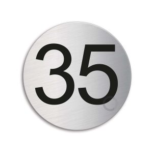 Türnummer 35 | Zimmernummer aus Edelstahl Ø 75 mm selbstklebend Ofform Design