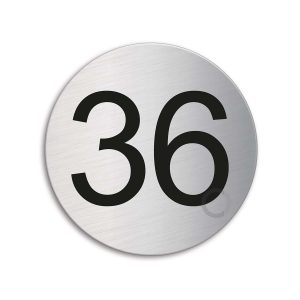 Türnummer 36 | Zimmernummer aus Edelstahl Ø 75 mm selbstklebend Ofform Design