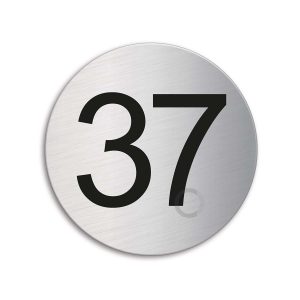 Türnummer 37 | Zimmernummer aus Edelstahl Ø 75 mm selbstklebend Ofform Design