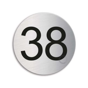 Türnummer 38 | Zimmernummer aus Edelstahl Ø 75 mm selbstklebend Ofform Design