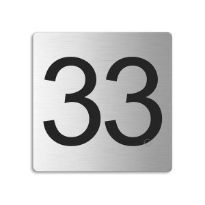 Türnummer 33 | Zimmernummer aus Edelstahl 85x85 mm selbstklebend