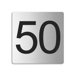 Türnummer 50 | Zimmernummer aus Edelstahl 85x85 mm selbstklebend